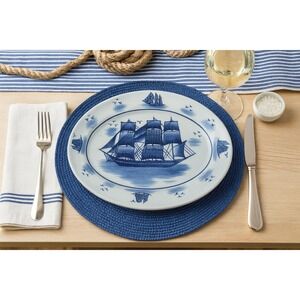 Vintage Nantucket Blue Ship Platter 14" Oval Nautical Coastal Decor